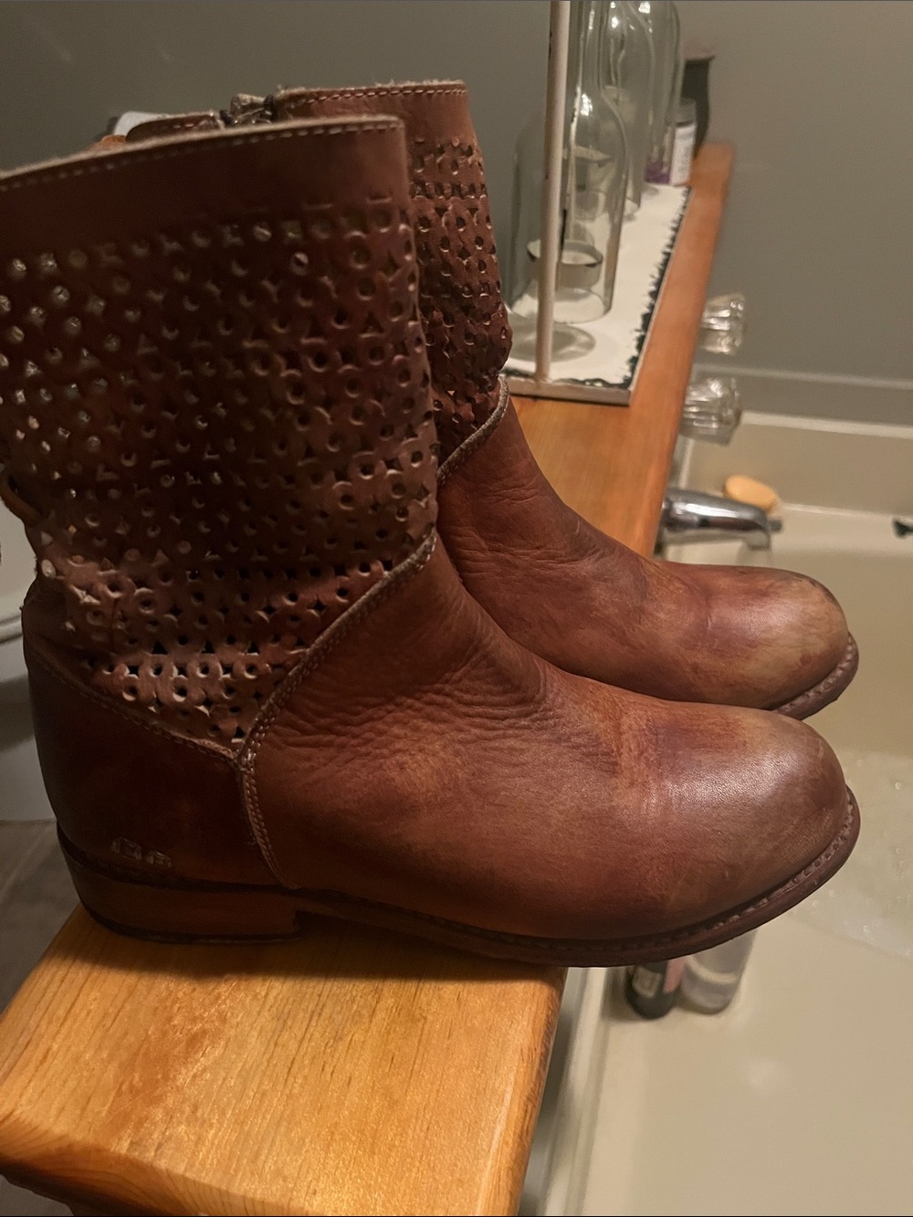 Bed Stu Brown Leather Perforated Ankle Booties